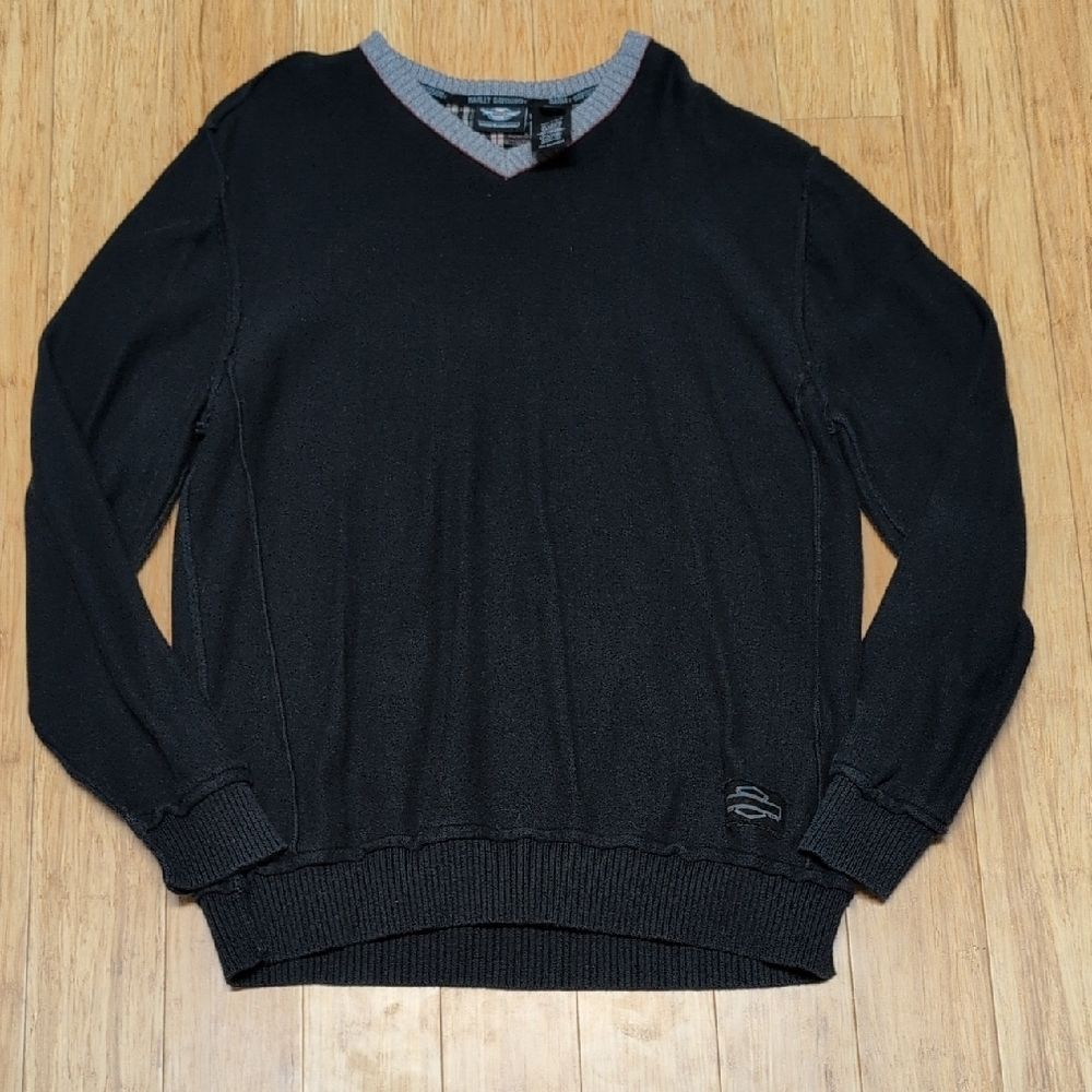 Harley Davidson Cotton/Cashmere Blend Black V-Neck Sweater Size XL